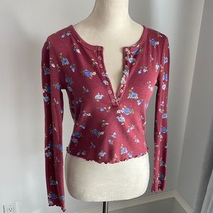 Long Sleeve Floral Henly Top with snaps